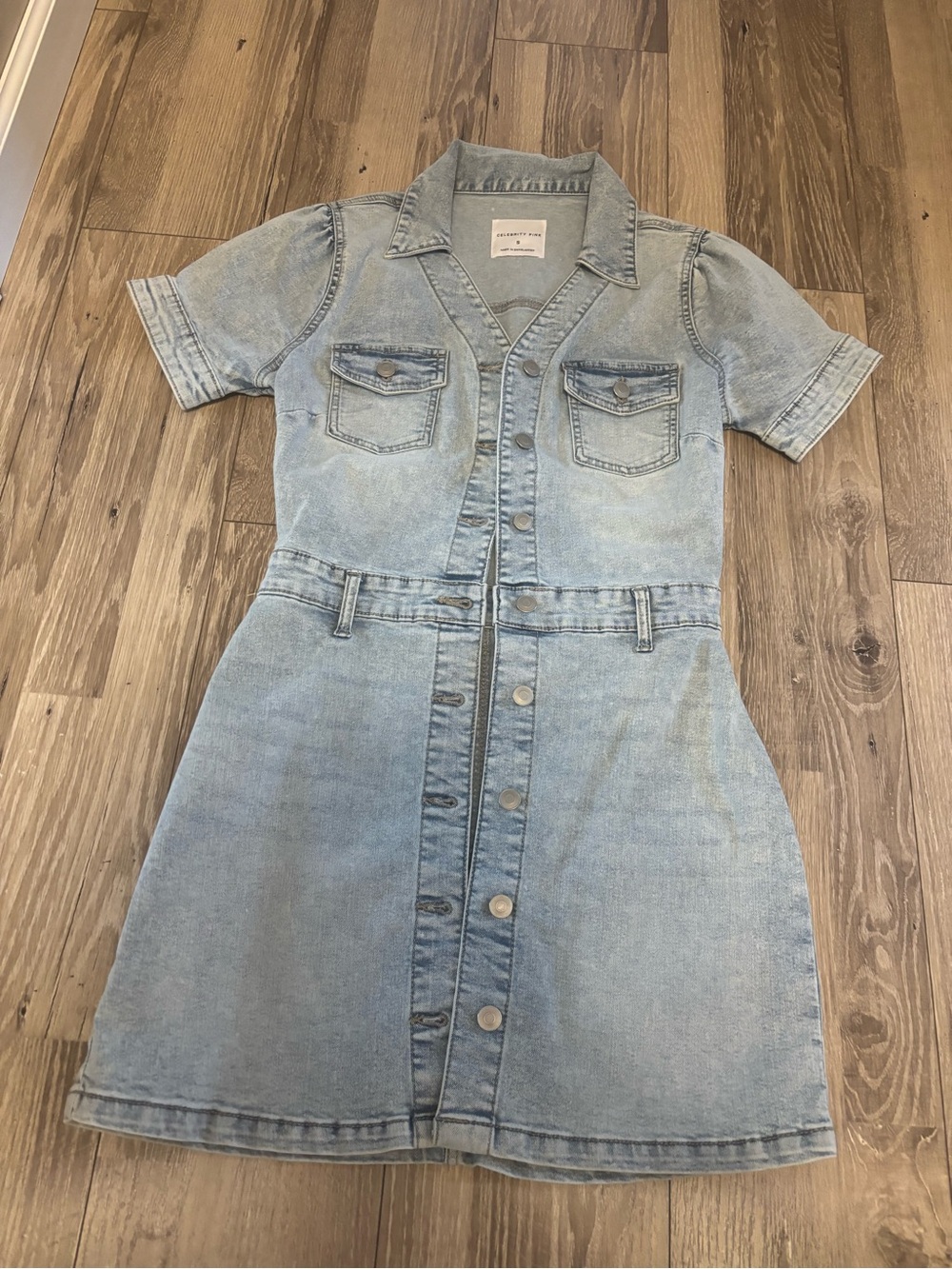 Celebrity Pink Light Blue Denim Button-Front Casual Dress
